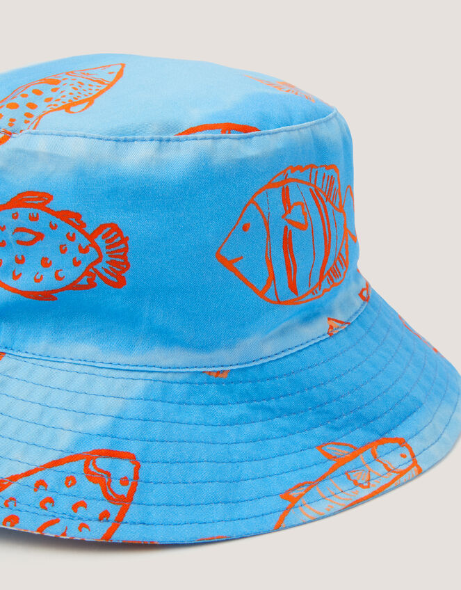 Fish Print Bucket Hat, Blue (BLUE), large