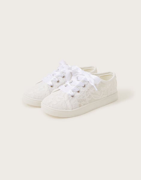 Floral Lace Trainers, Ivory (IVORY), large
