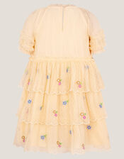 Embroidered Floral Scallop Tiered Dress, Yellow (YELLOW), large