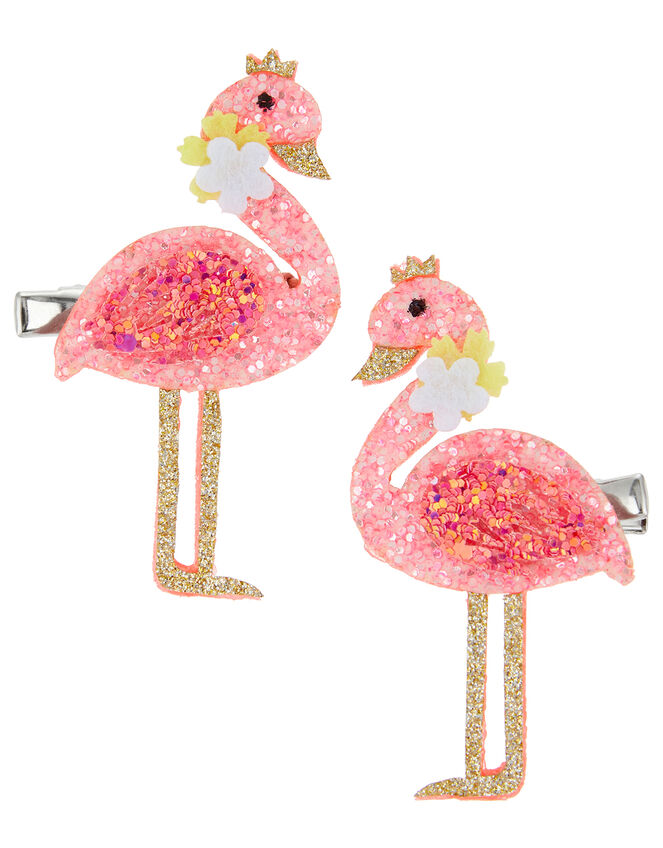Glitter Flamingo Hair Clips, , large