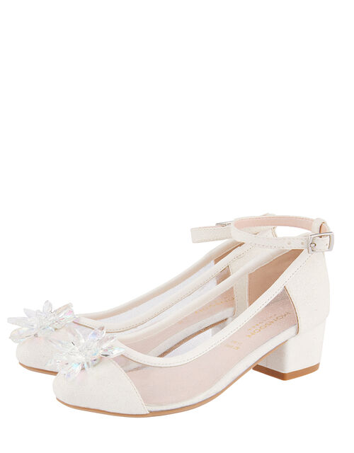 Princess Crystal Shimmer Heeled Shoes, Ivory (IVORY), large