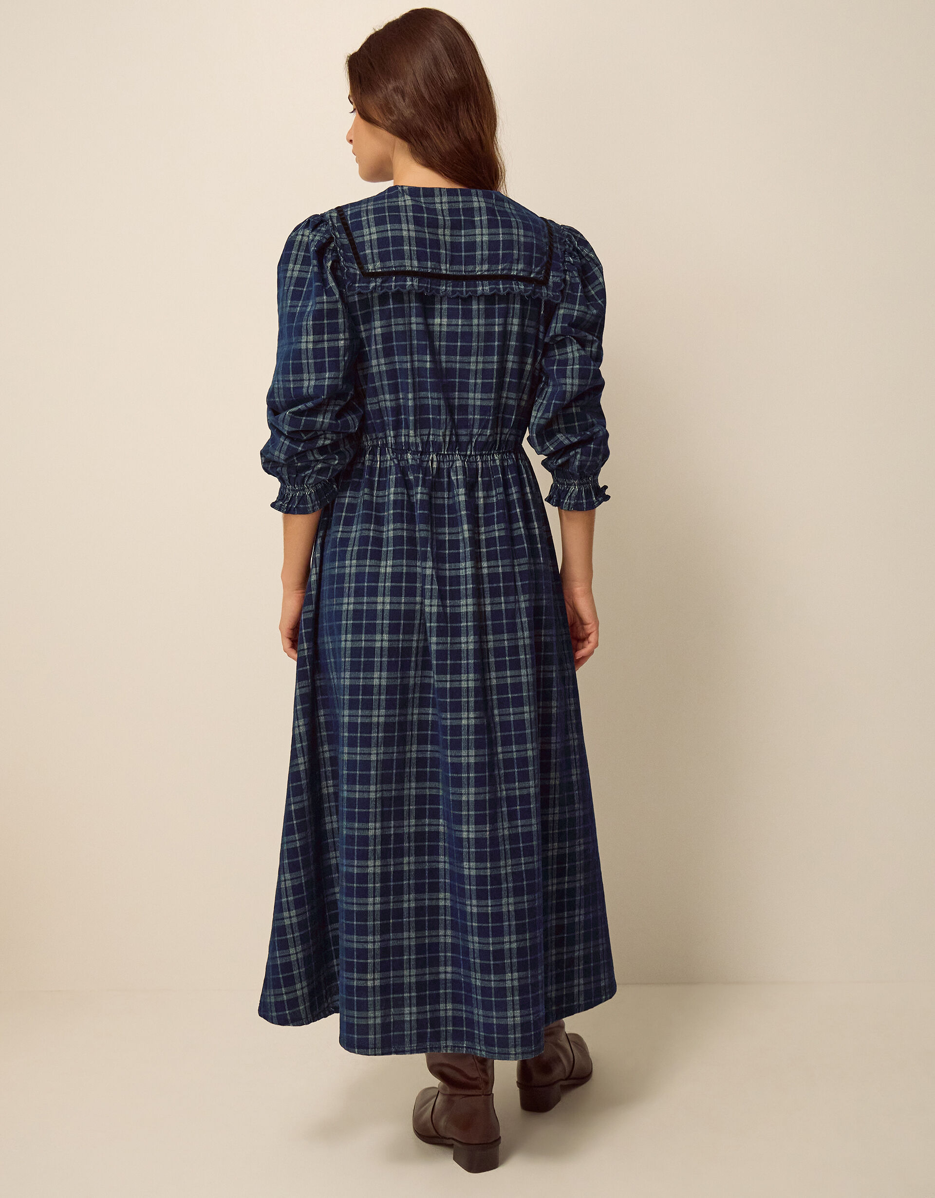 Ruth Check Corduroy Midi Dress Blue | Day Dresses | Monsoon US.