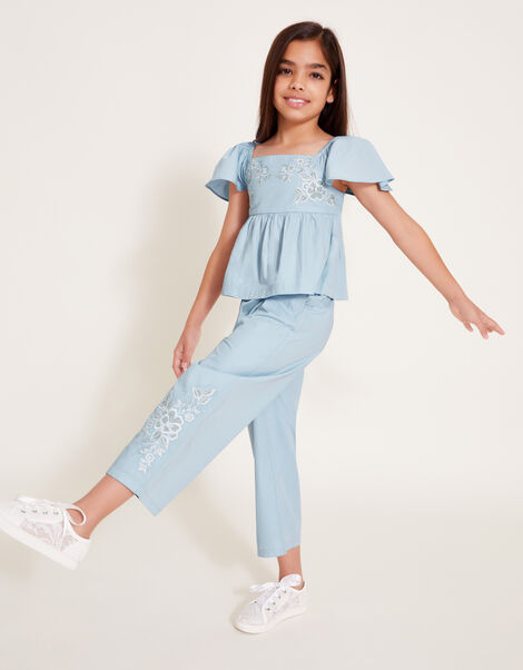 Asha Embroidered Top and Trousers Set, Blue (BLUE), large