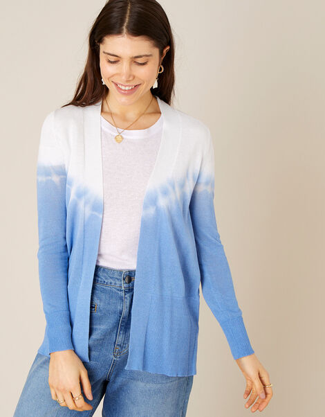 Tie Dye Cardigan in Linen Blend  Blue, Blue (BLUE), large