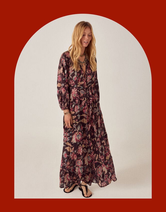 Maison Hotel Louise Paisley Print Maxi Dress, Black (BLACK), large