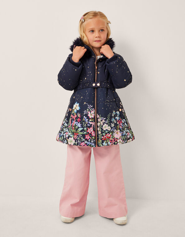 Starry Floral Hooded Coat, Blue (NAVY), large