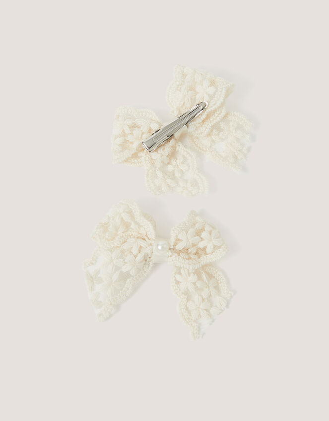 2-Pack Mini Lacy Bow Hair Clips, , large