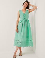 Sadie Tie Broderie Midi Dress, SEA GREEN, large