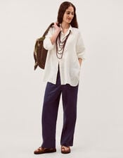 Lucy Short Straight Leg Linen Pants, Blue (NAVY), large