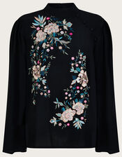 Mary Embroidered Top in Sustainable Viscose, Black (BLACK), large