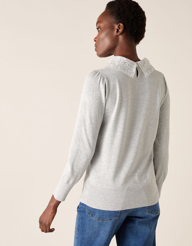 Lace Collar Jumper, Grey (GREY MARL), large