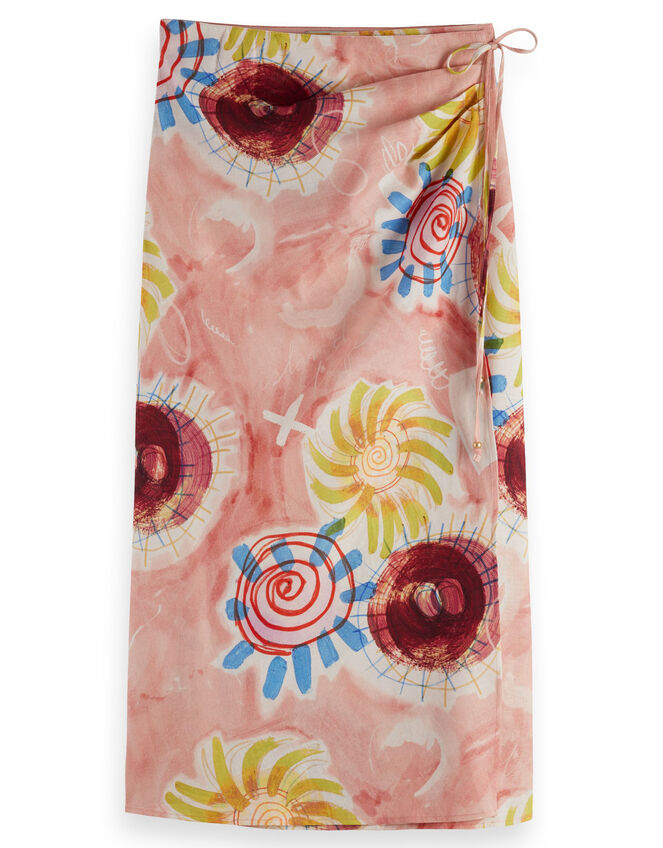 Abstract Print Midi Wrap Skirt, Pink (PINK), large