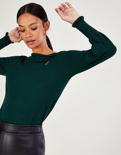 Twist Neck Jumper with LENZING™ ECOVERO™ Green, Green (GREEN), large