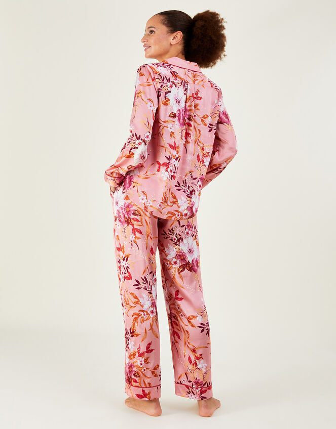 Foil Floral Print Satin Pyjama Set, Pink (PINK), large