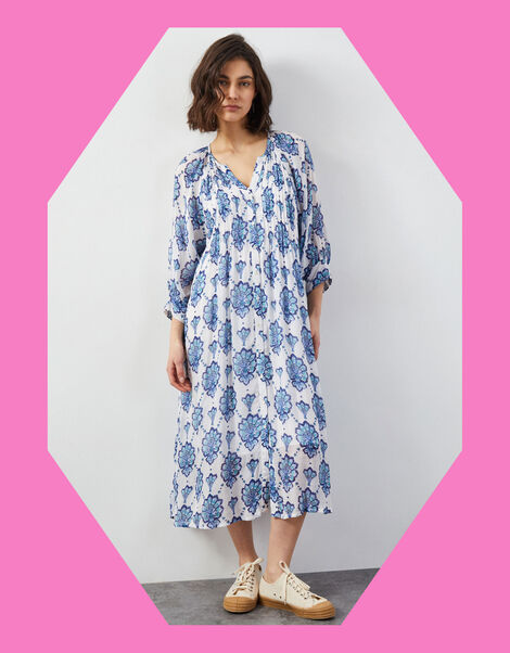 East Nadya Ornate Print Midi Dress, Blue (BLUE), large
