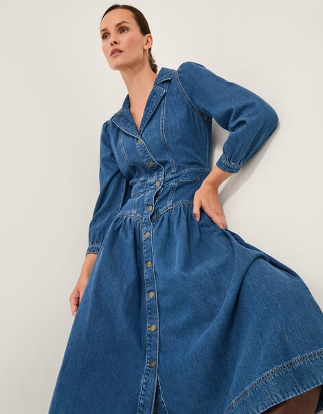 Tasmin Button Denim Midi Dress, Blue (DENIM BLUE), large
