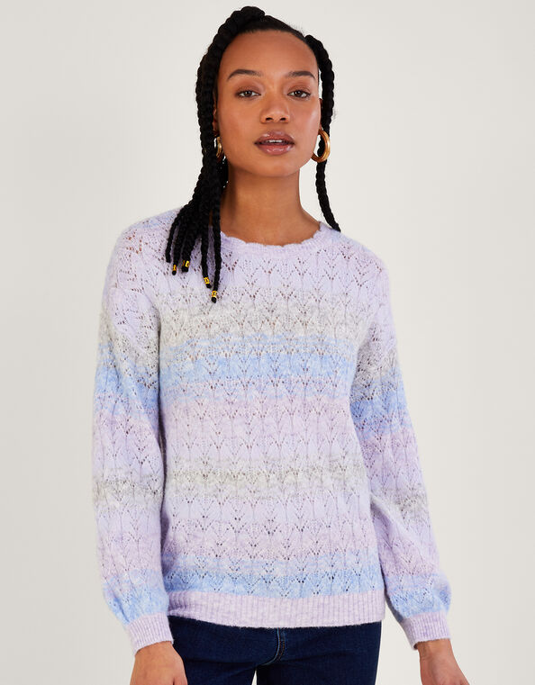 Ombre Stripe Sweater with Recycled Polyester, Purple (LILAC), large