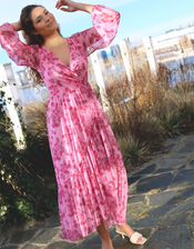 Crās Debbie Floral Mesh Wrap Dress, Pink (PINK), large