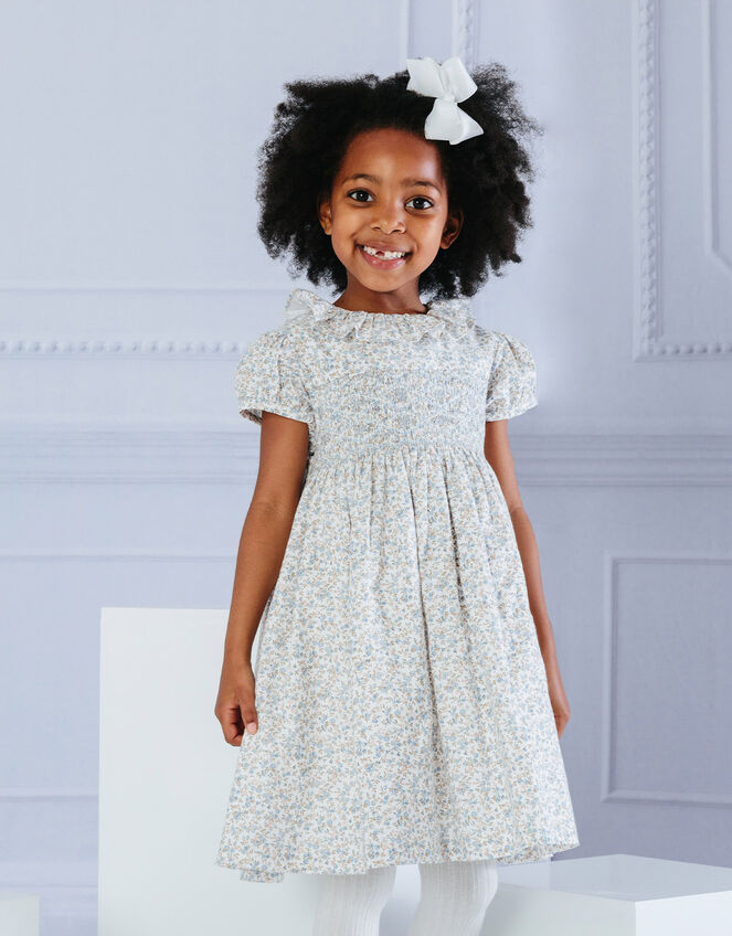 Trotters Emma Floral Smocked Dress, Blue (BLUE), large