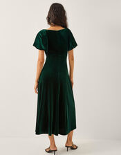 Cynthia Puff Sleeve Velvet Midi Dress, Green (DARK GREEN), large