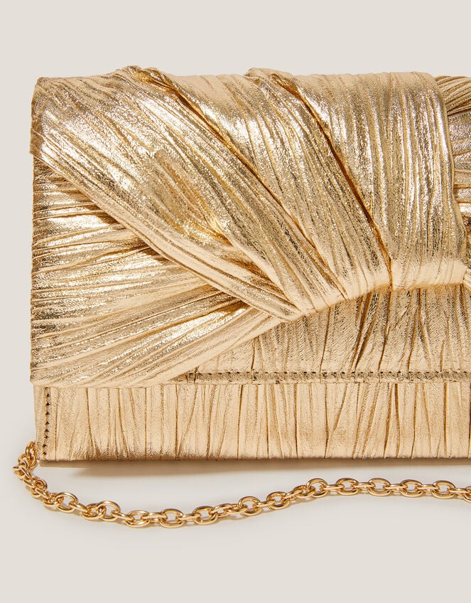 Mia Pleated Metallic Clutch Bag, , large