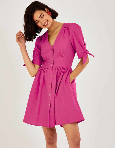 Delilah Dobby Dolly Dress in Sustainable Cotton Pink, Pink (PINK), large