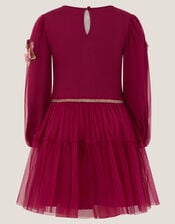 Floral Embroidered Butterfly Disco Dress, Red (BURGUNDY), large