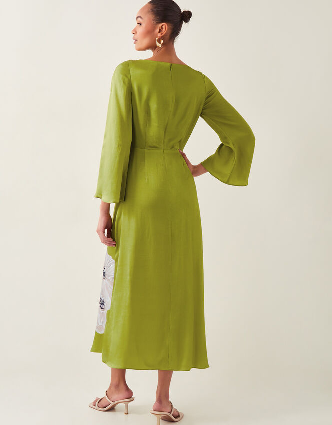 Molly Floral Print Satin Dress, Green (OLIVE), large