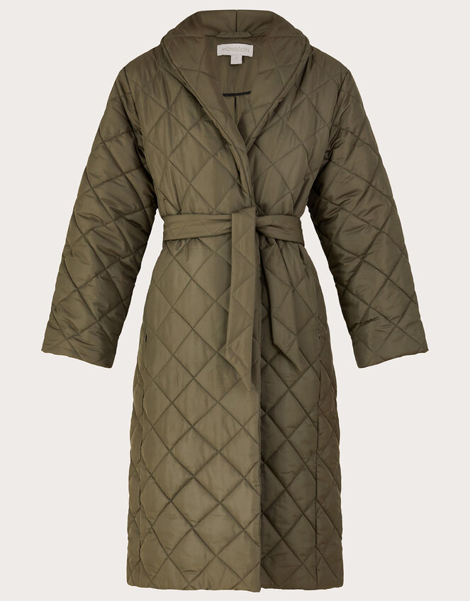 Penelope Belted Quilted Coat with Recycled Polyester, Brown (BROWN), large