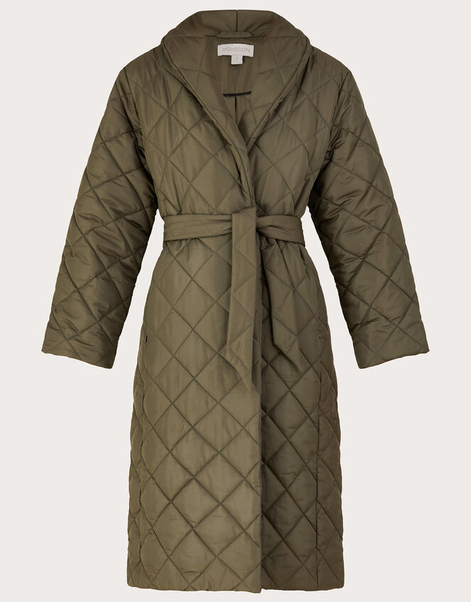 Penelope Belted Quilted Coat with Recycled Polyester, Brown (BROWN), large