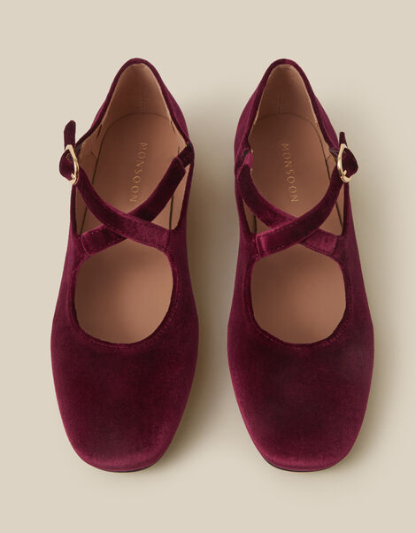 Dana Velvet Mary Jane Ballet Flats , Red (BURGUNDY), large