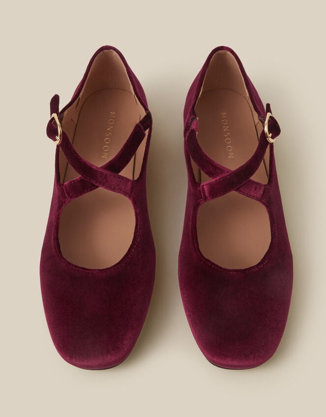 Dana Velvet Mary Jane Ballet Flats , Red (BURGUNDY), large