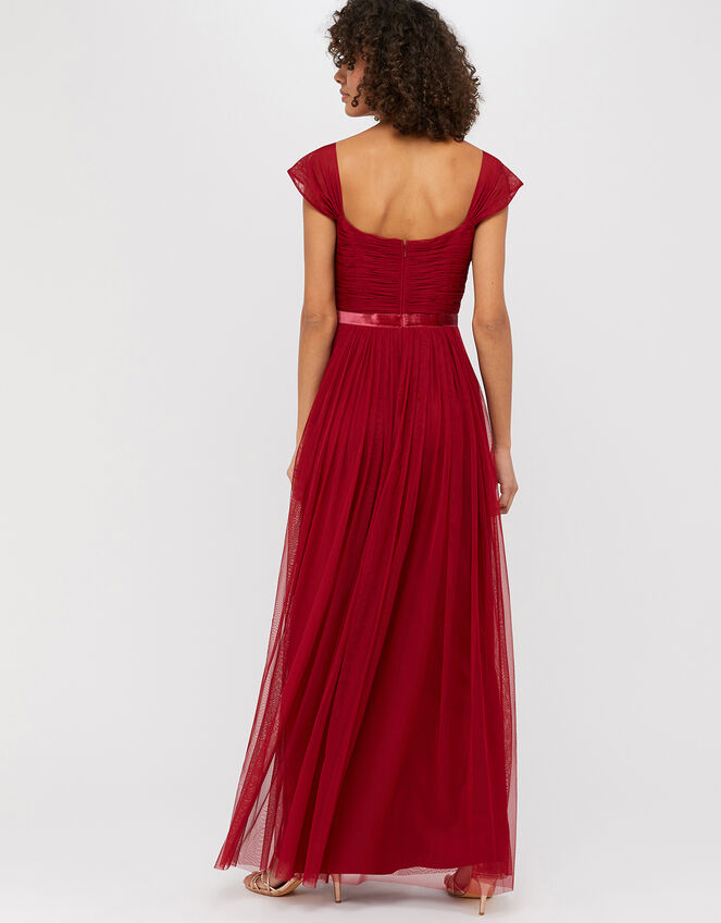 Jennifer Ruched Mesh Maxi Dress, Red (RED), large