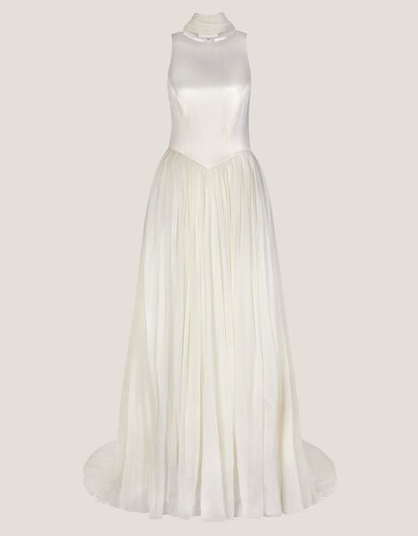 Margo Drop Waist Wedding Dress & Scarf, Ivory (IVORY), large