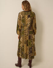 Laoise Floral Patchwork Midi Dress, Green (KHAKI), large