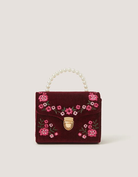 Floral Embroidered Velvet Bag, , large