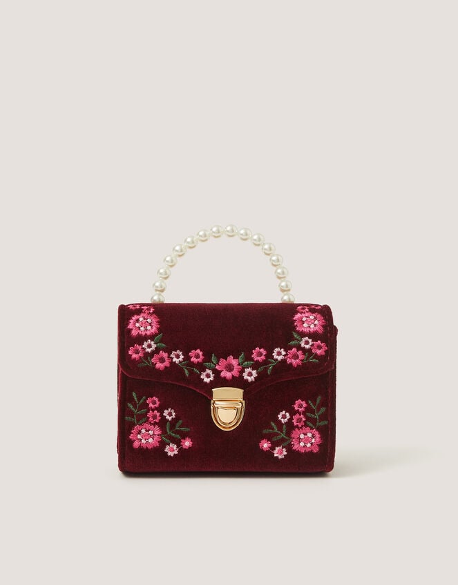 Floral Embroidered Velvet Bag, , large