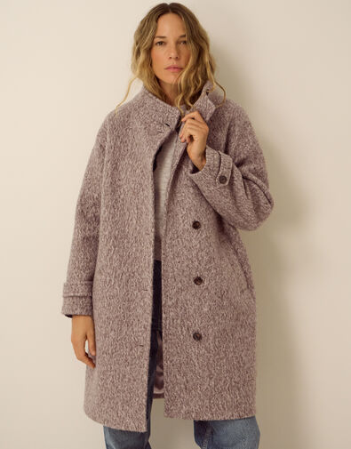 Belle Funnel Neck Boucl&eacute; Coat, Mink (MINK), large