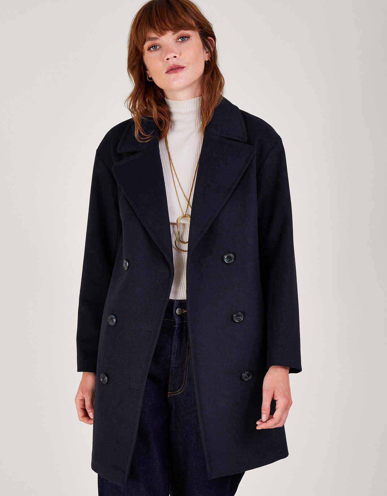 Madi Short Double Breasted Coat Blue Women s Coats Monsoon Global