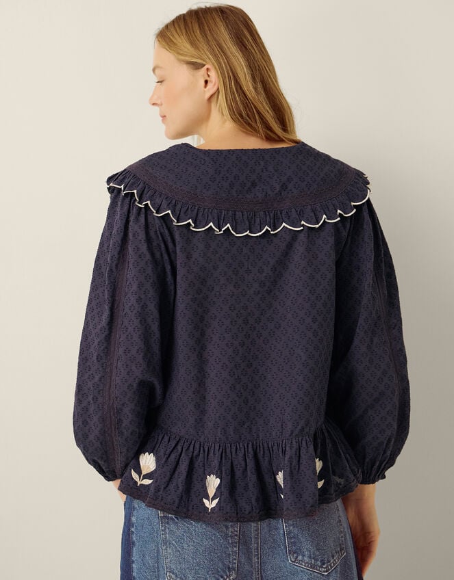 Talia Oversized Collar Tulip Top, Blue (NAVY), large