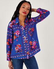 Alina Floral Print Button Through Shirt in LENZING™ ECOVERO™, Blue (BLUE), large