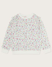 Boutique Floral Print Sweatshirt with Sustainable Cotton, Ivory (IVORY), large