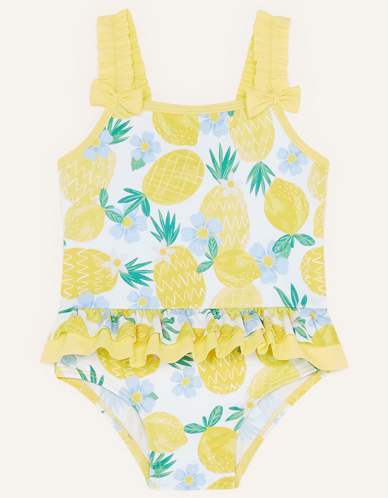 Baby Pineapple Print Skirted Swimsuit with Recycled Polyester Yellow
