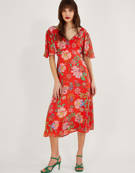 Fia Mirror Detail Dress in Sustainable Viscose, Orange (ORANGE), large