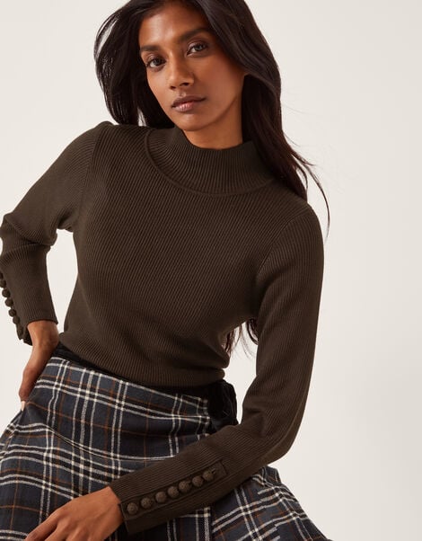 Ruby Ribbed Polo Neck Jumper, Brown (CHOCOLATE), large