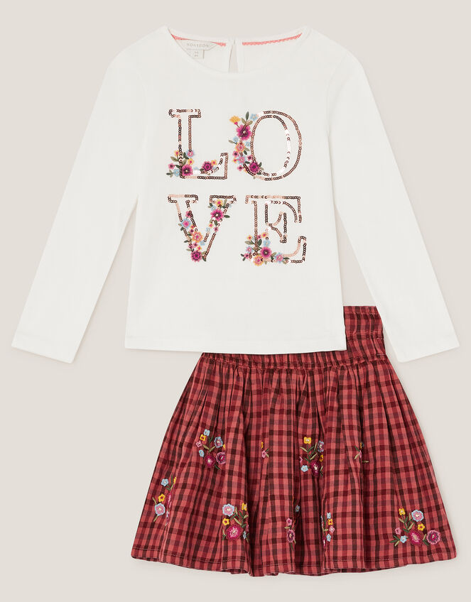 Love Top & Gingham Skirt Set, Ivory (IVORY), large