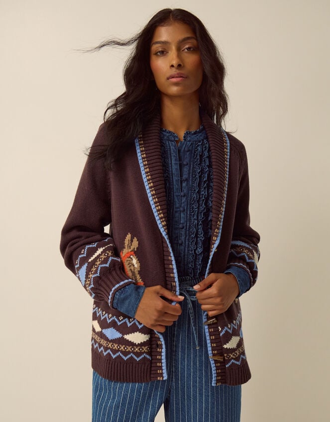 Harper Horse Cardigan, Brown (CHOCOLATE), large