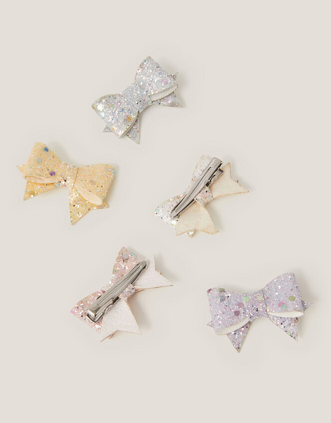 5-Pack Glitter Bow Hair Clips, , large