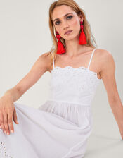 Broderie Neck and Hem Cami Dress, White (WHITE), large