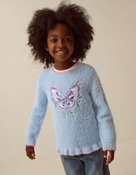 Embellished Butterfly Fluffy Jumper, Blue (BLUE), large